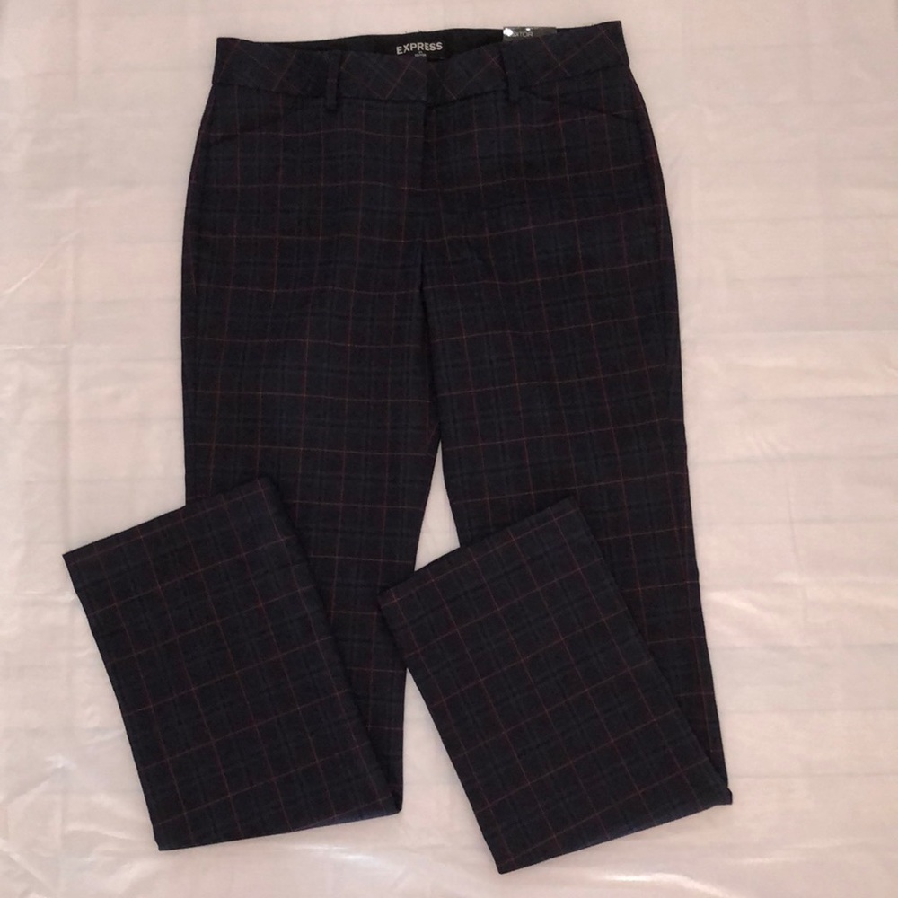 Express Navy Blue and Red Plaid Trouser Pants